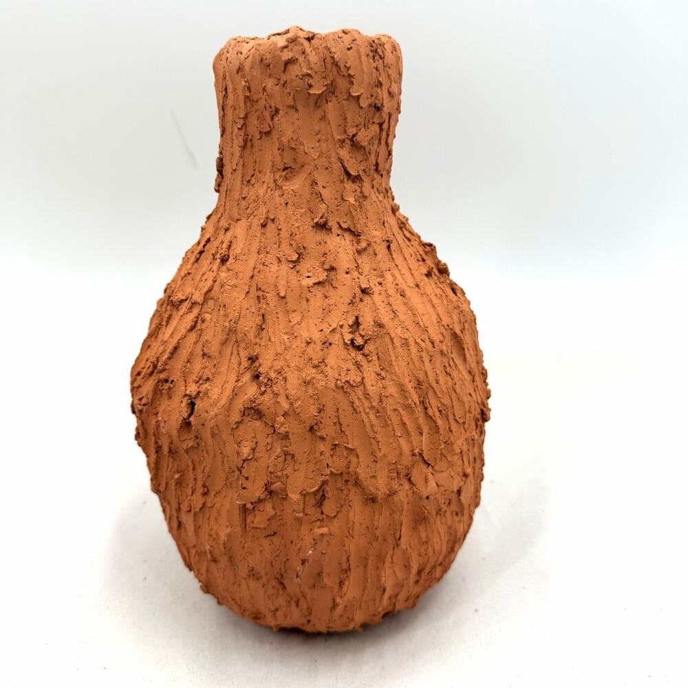 Vintage Unique Hand-Sculpted Studio Pottery Textured Clay Terracotta Vase 10.5"